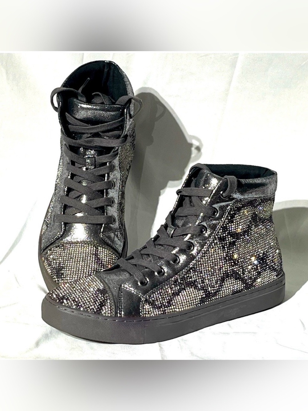Steve Madden UPROAR Rhinestone High Top Sneakers Men 7 Women 8.5 Snakeskin Print